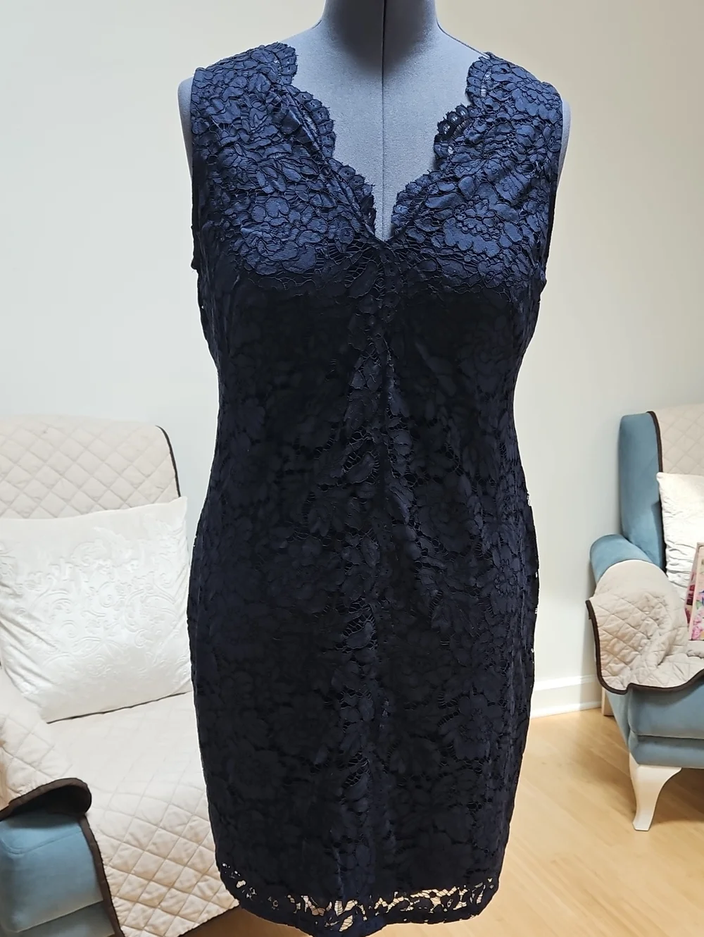 Donna Karan Navy Color Lace Sheath Dress